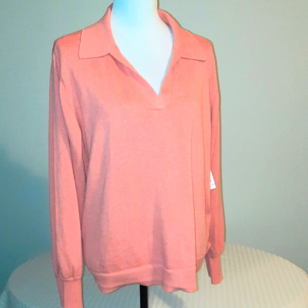 V-Neck Coral Sweater Long Sleeve Size XL